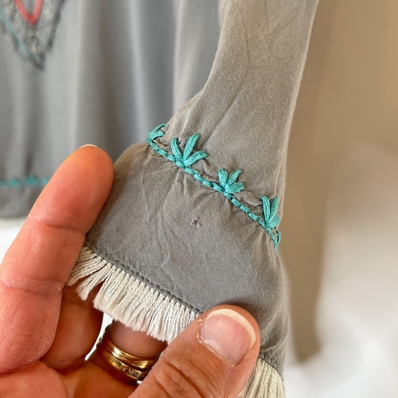 Love Stitch Grey Boho Embroidered Bell Sleeve top - Picture 3 of 16